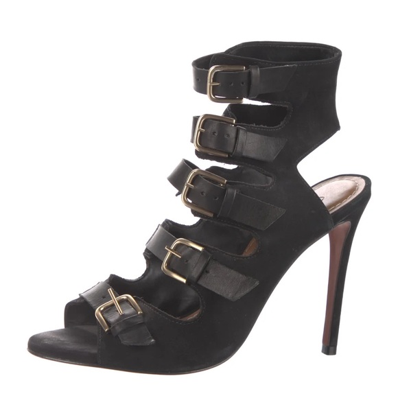 Carrano Black Suede Buckle Heels - Picture 2 of 13
